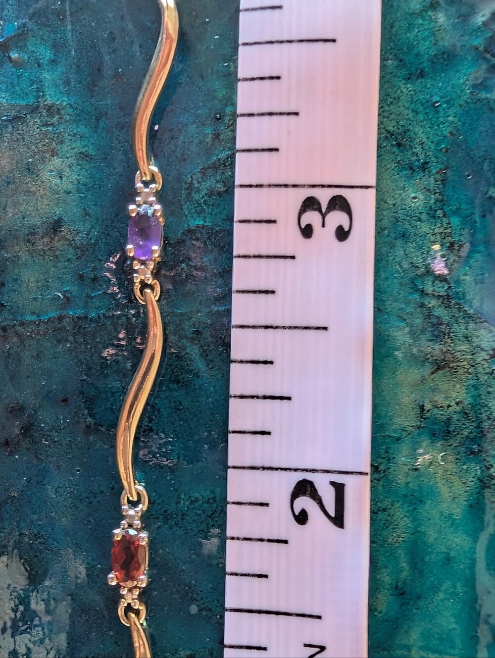 Delicate Multi-Gemstone Gold Plated Sterling Silver Bracelet Topaz Garnet 7.5" - Picture 11 of 16